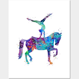 Girl Equestrian Watercolor Painting Posters and Art